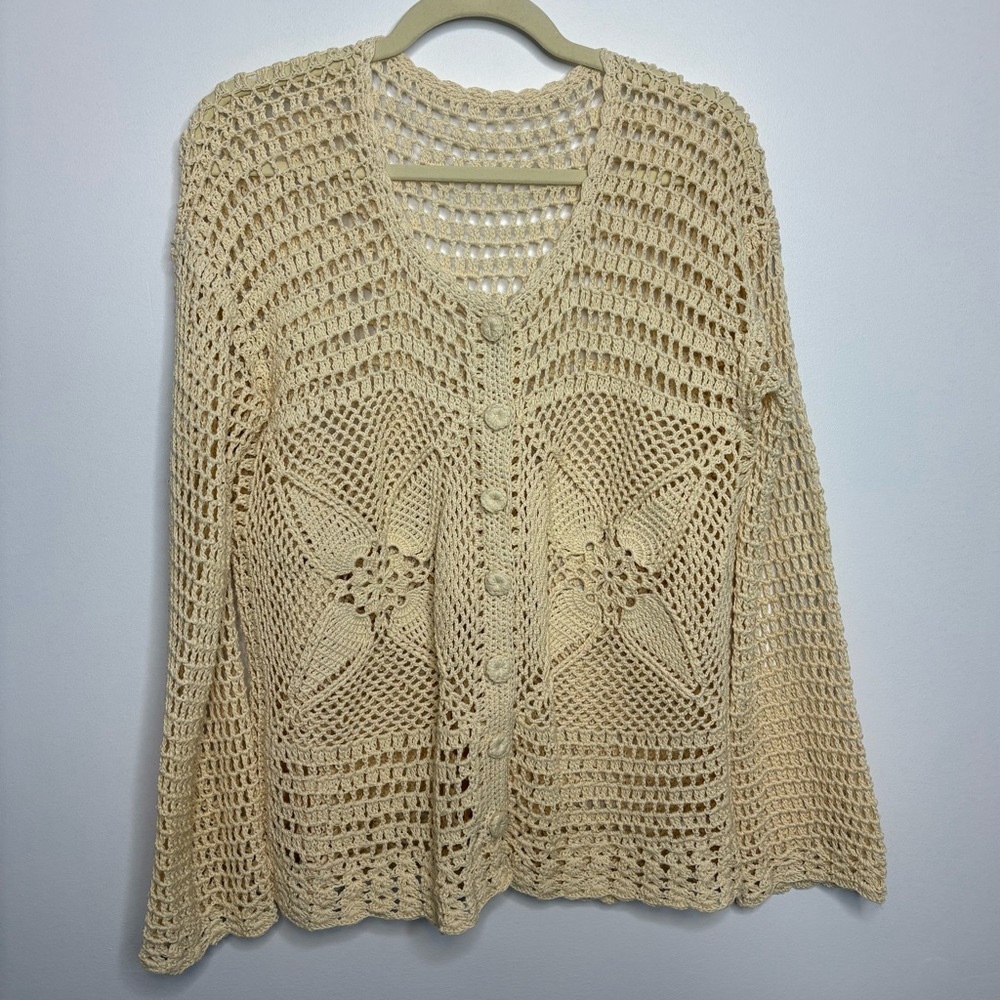 Beige Crochet Women's Cardigan